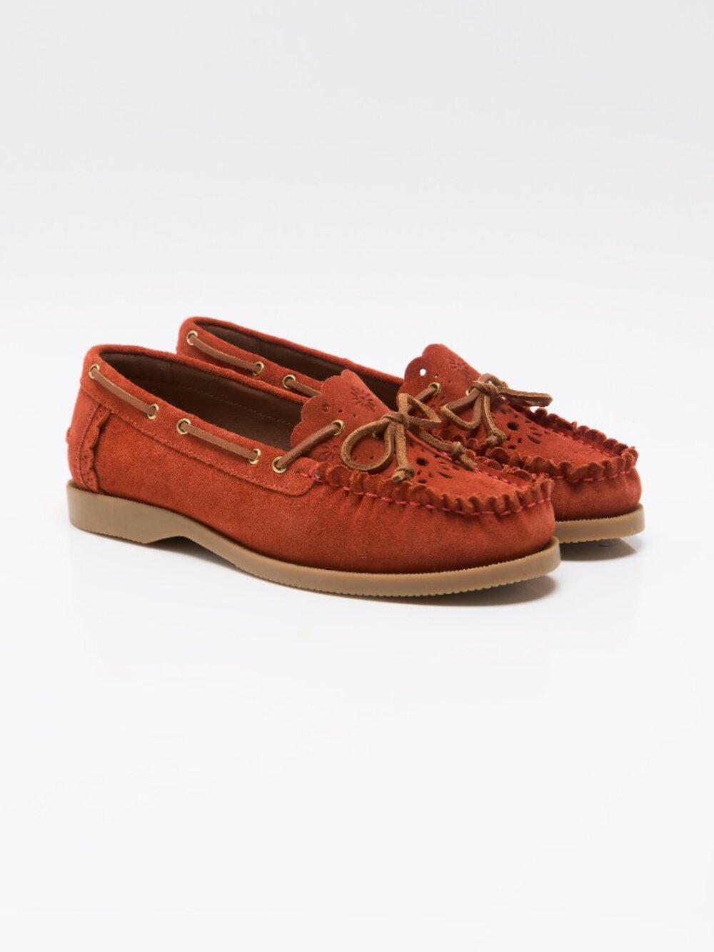 FREE PEOPLE Lagoon Cut Out Boat Shoes / Rust Suede - Picture 11 of 12